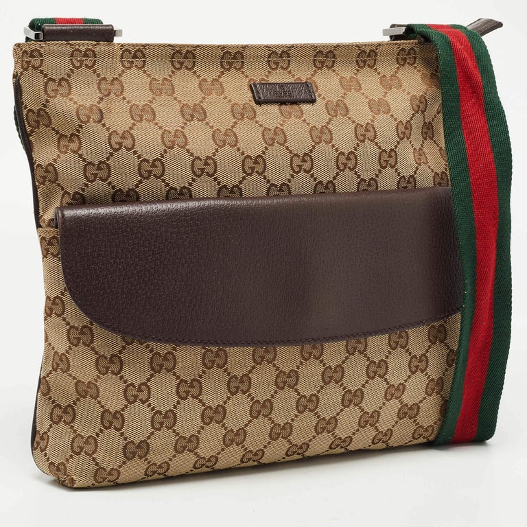 Gucci Beige/Brown GG Canvas and Leather  Pocket Messengers Bag For Sale at 1stDibs