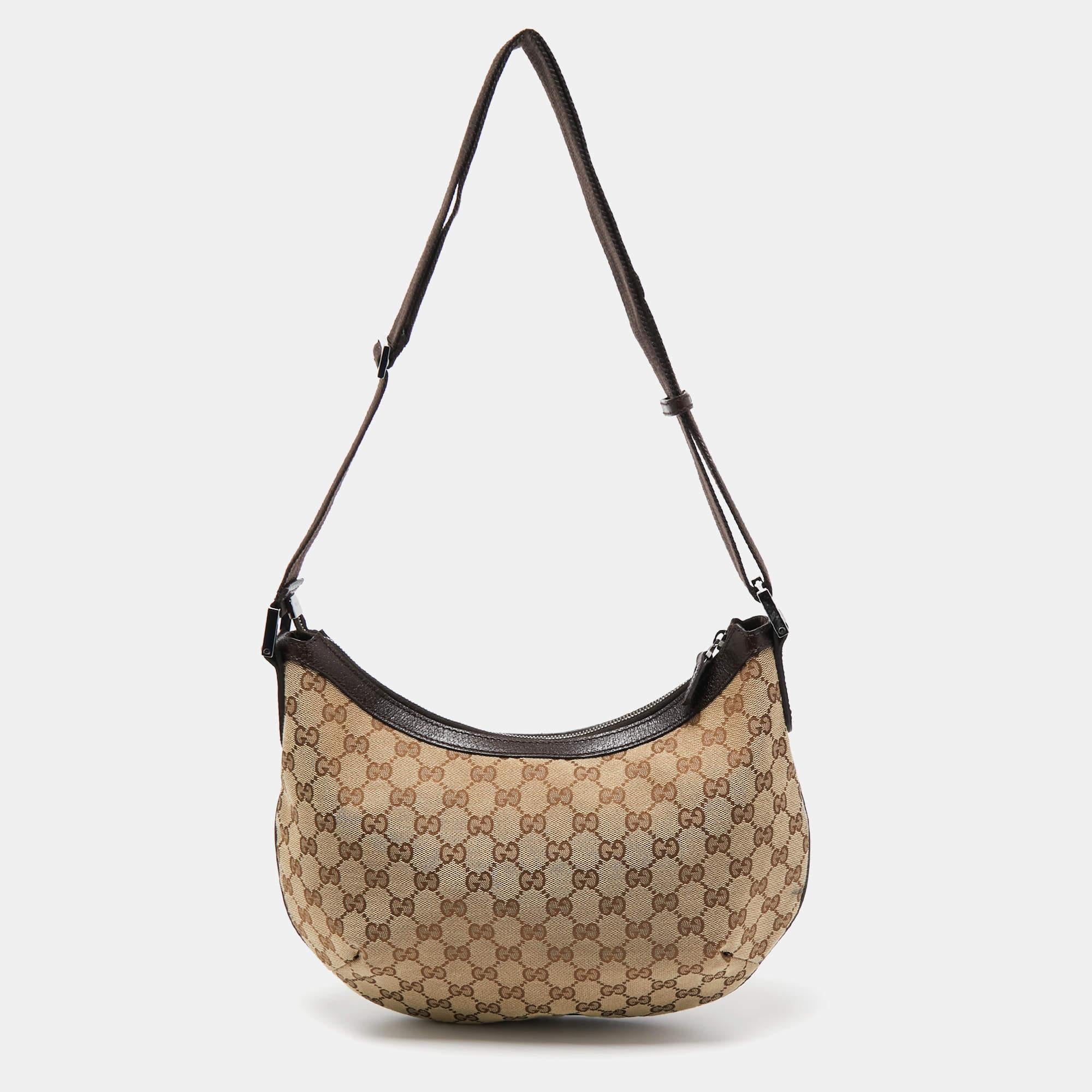 Women's Gucci Beige/Brown GG Canvas and Leather Zip Hobo