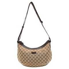 Gucci Beige/Brown GG Canvas and Leather Zip Hobo
