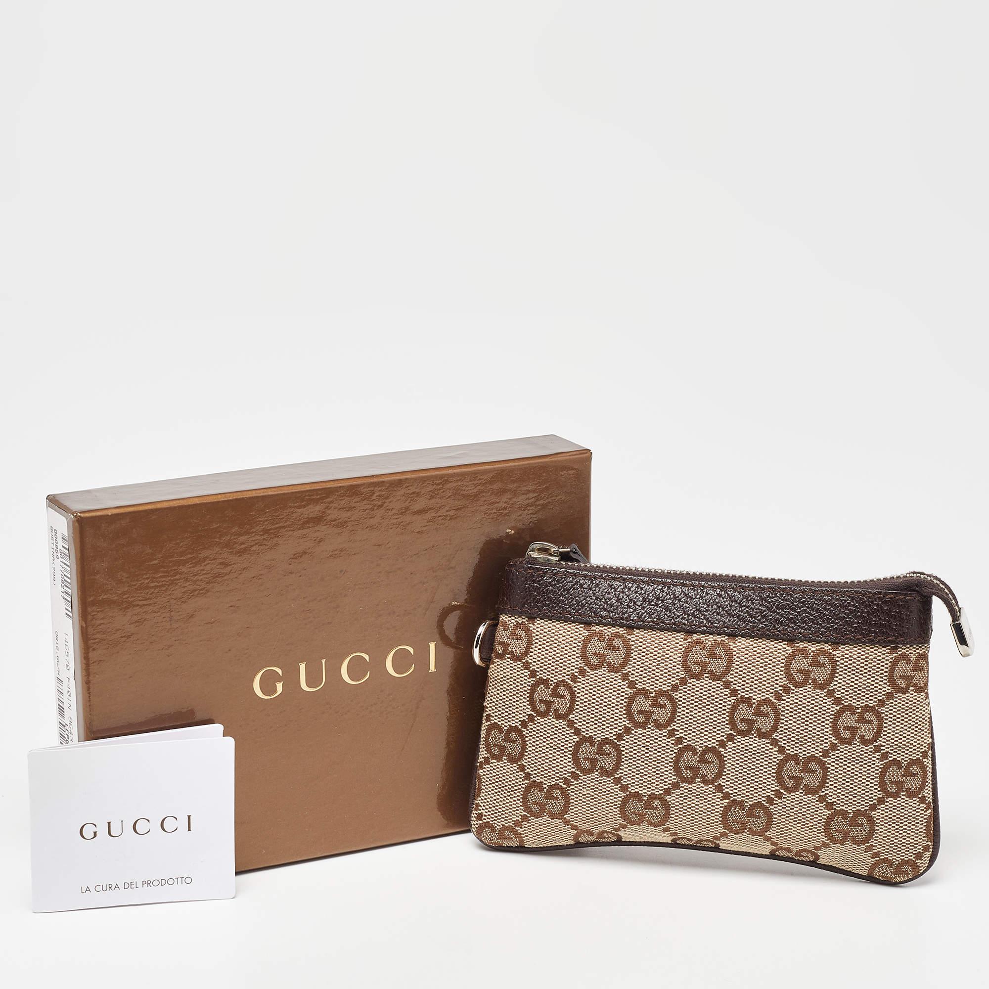 Gucci Beige/Brown GG Canvas and Leather Zip Pouch For Sale 5