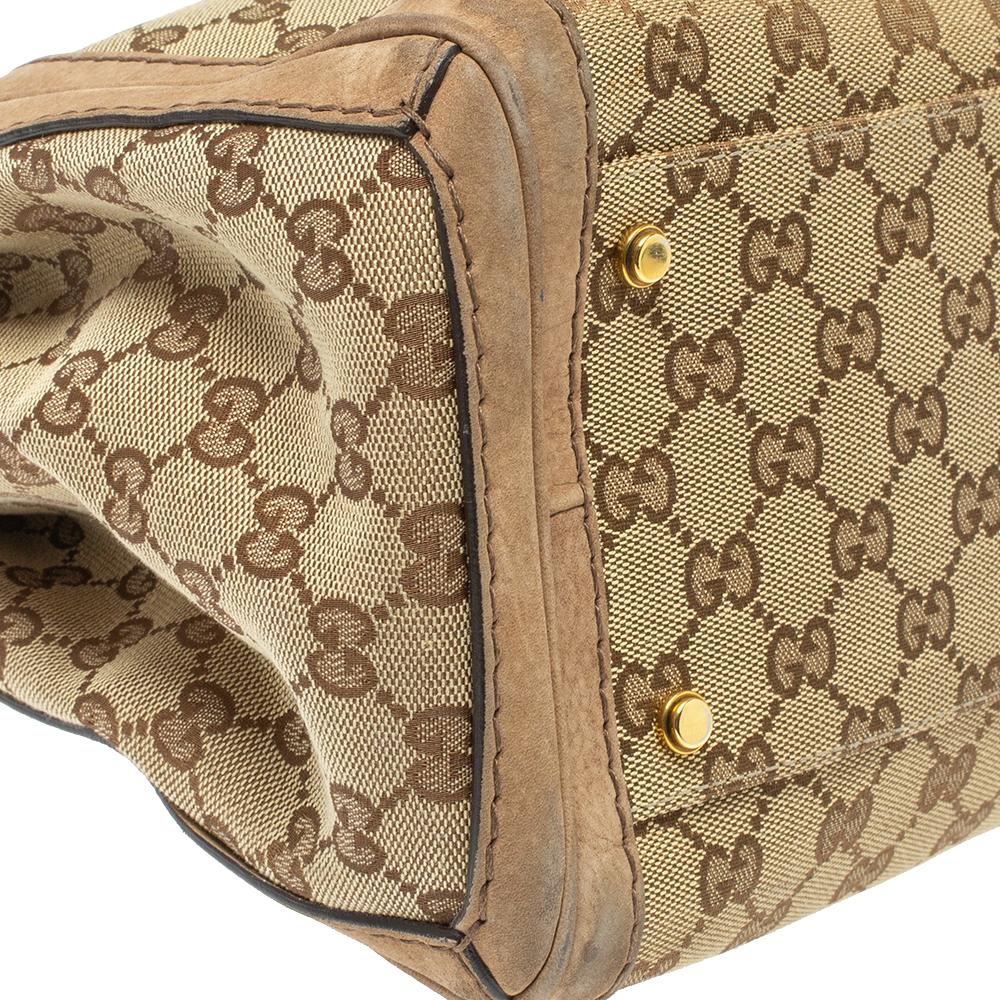 Gucci Beige/Brown GG Canvas and Nubuck Medium Running Tote 6
