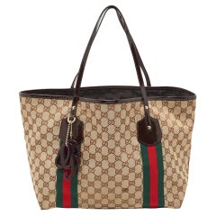 Gucci Beige/Brown GG Canvas and Patent Leather Jolie Web Charms Tote