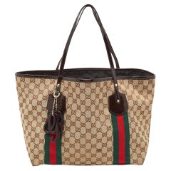 Gucci Beige/Braun GG Canvas und Lackleder Jolie Web Charms Tote