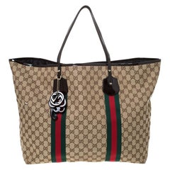 Gucci Beige/Brown GG Canvas and Patent Leather Oversized Jolie Web Charms Tote
