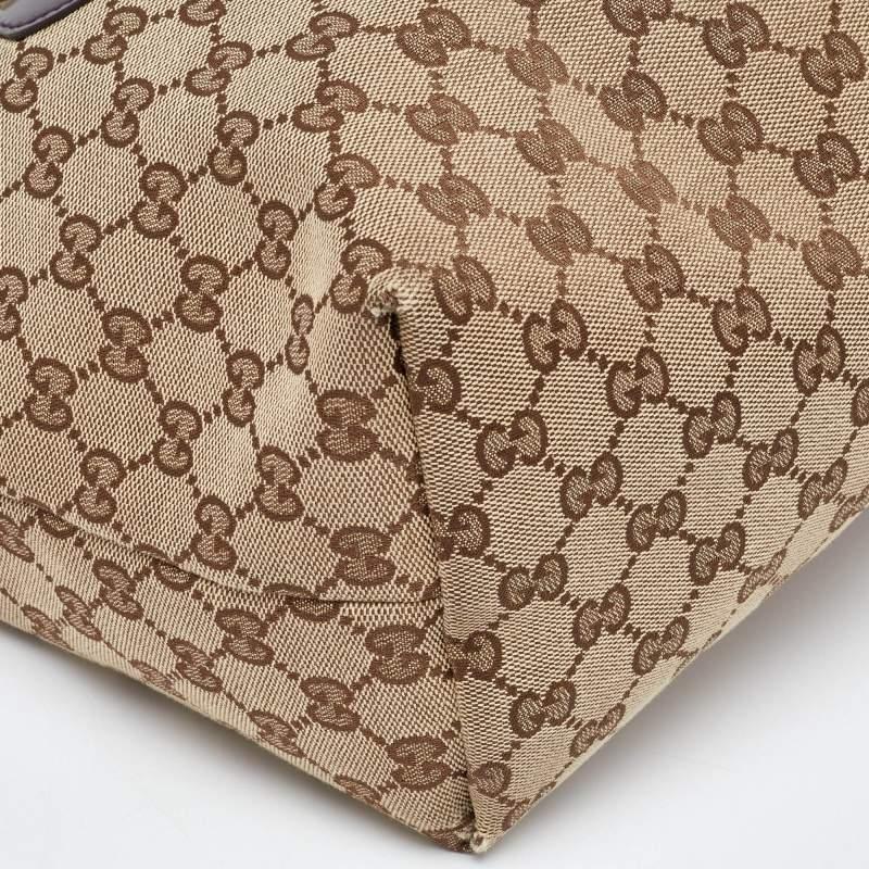 Gucci Beige/Brown GG Canvas and Patent Leather Small Jolie Web Charms Tote For Sale 9