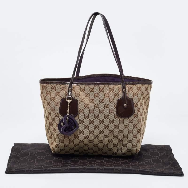 Gucci Beige/Brown GG Canvas and Patent Leather Small Jolie Web Charms Tote For Sale 11