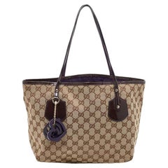 Used Gucci Beige/Brown GG Canvas and Patent Leather Small Jolie Web Charms Tote