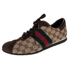 Gucci Beige/Brown GG Canvas And Suede Ace Vintage Web Lace Up Sneakers Size 41.5