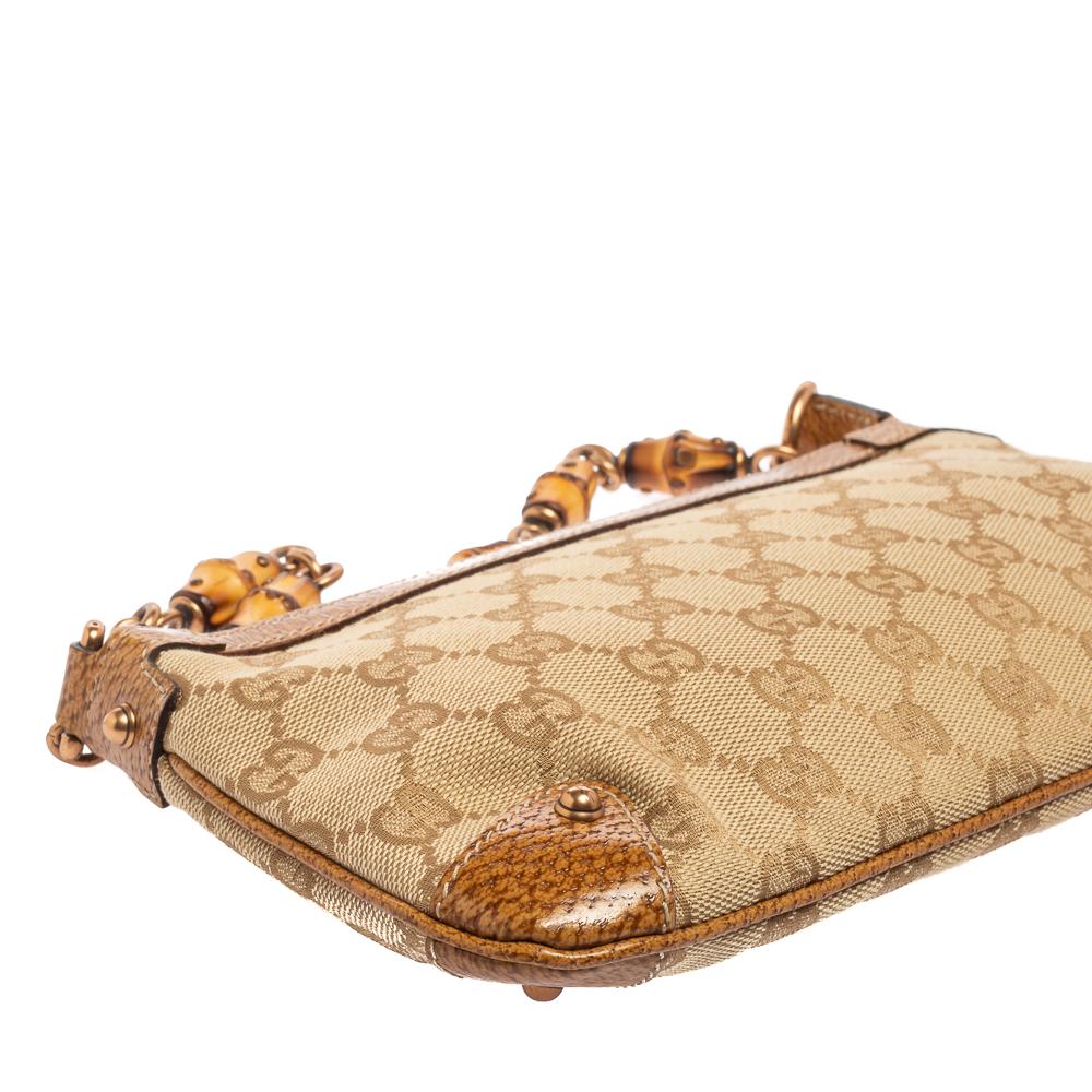 Gucci Beige/Brown GG Canvas Bamboo Accessories Pochette 4