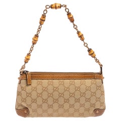 Gucci Beige/Brown GG Canvas Bamboo Accessories Pochette