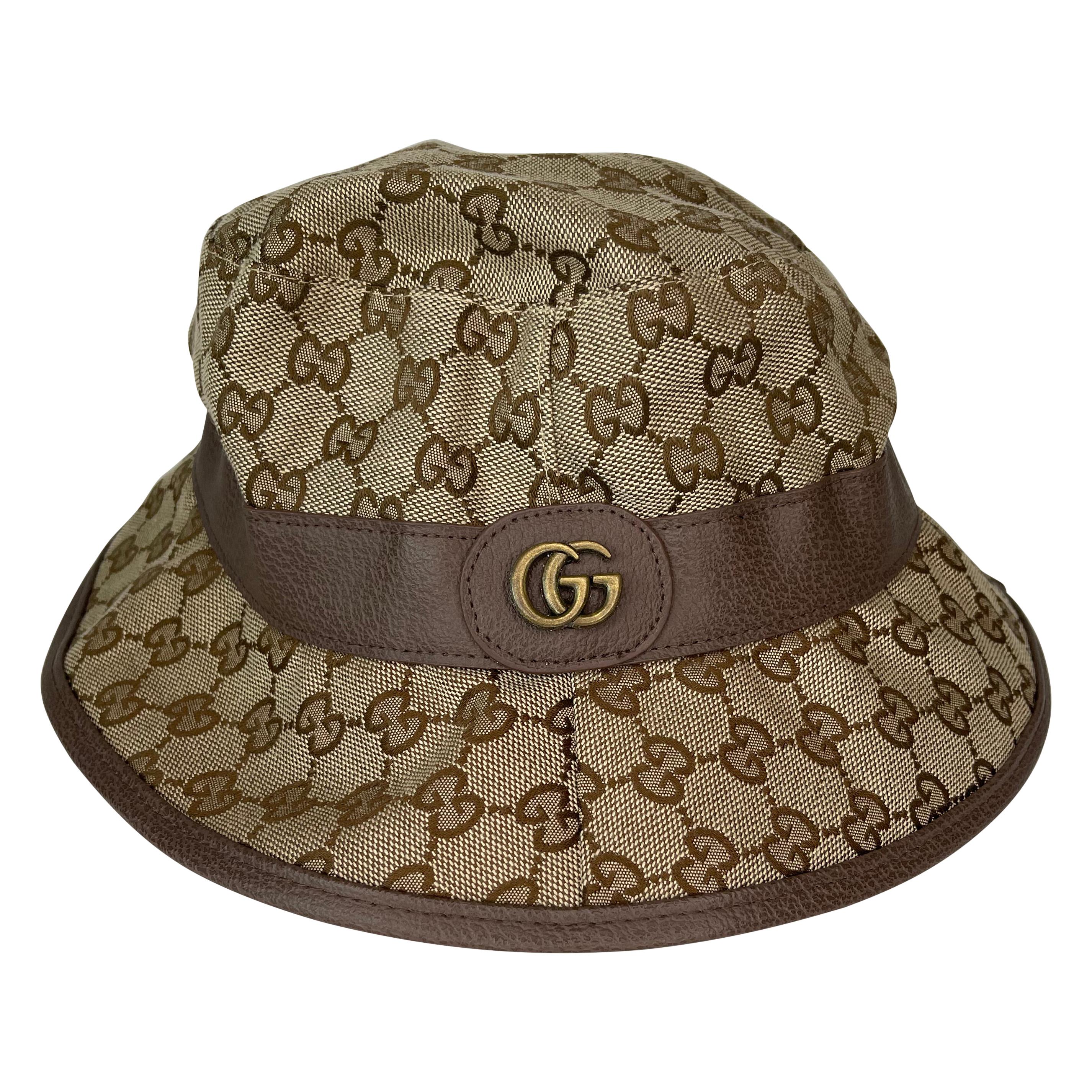 Gucci Beige & Brown GG Canvas Fedora Hat (Medium) 508027