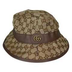 Gucci Beige & Braun GG Leinen Fedora Hut (Medium) 508027