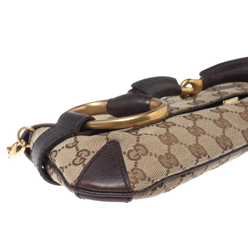 Women's Gucci Beige/Brown GG Canvas Horsebit Chain Clutch