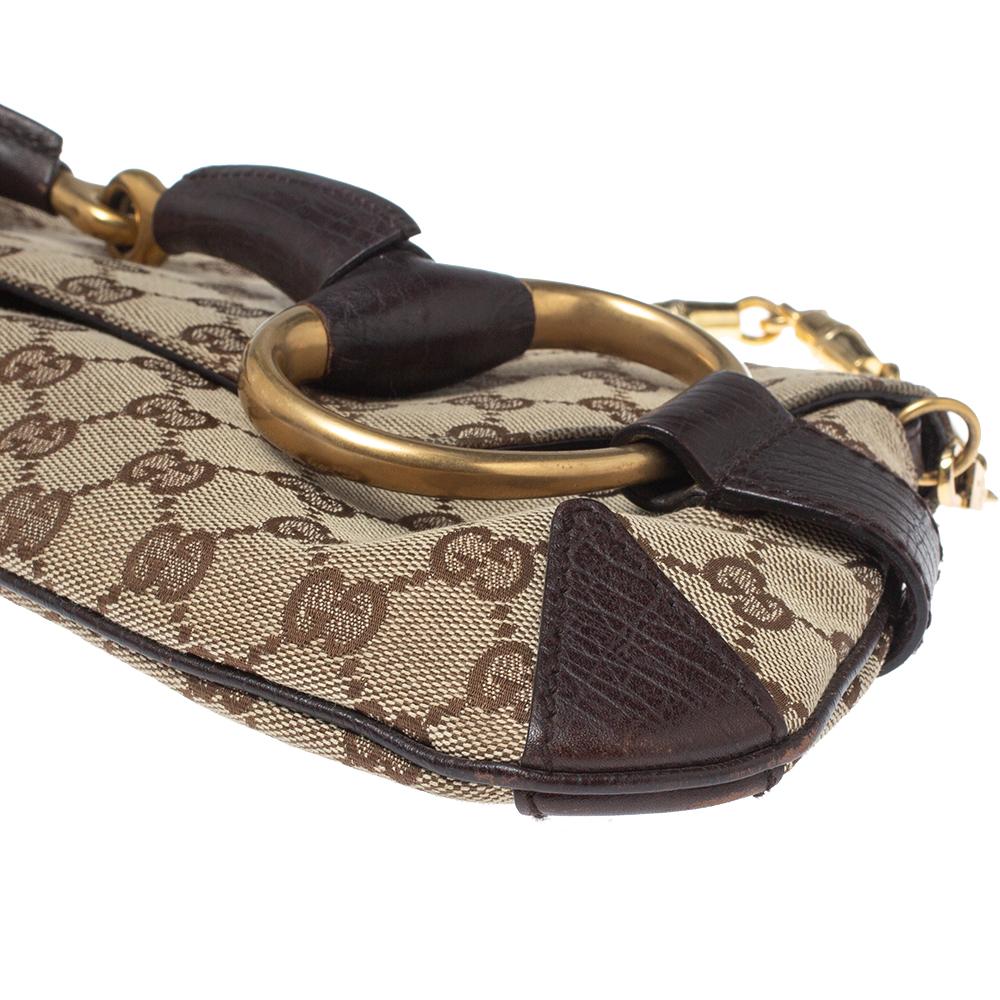 Gucci Beige/Brown GG Canvas Horsebit Chain Clutch 1
