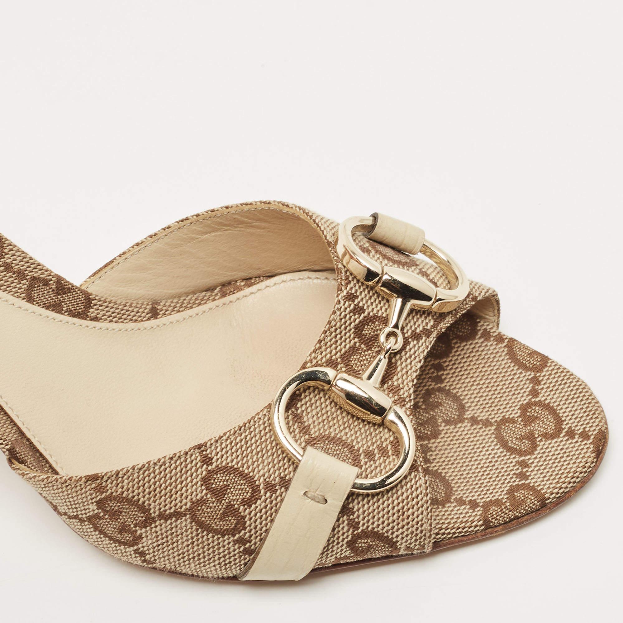Gucci Beige/Brown GG Canvas Horsebit Slide Sandals Size 35.5 2