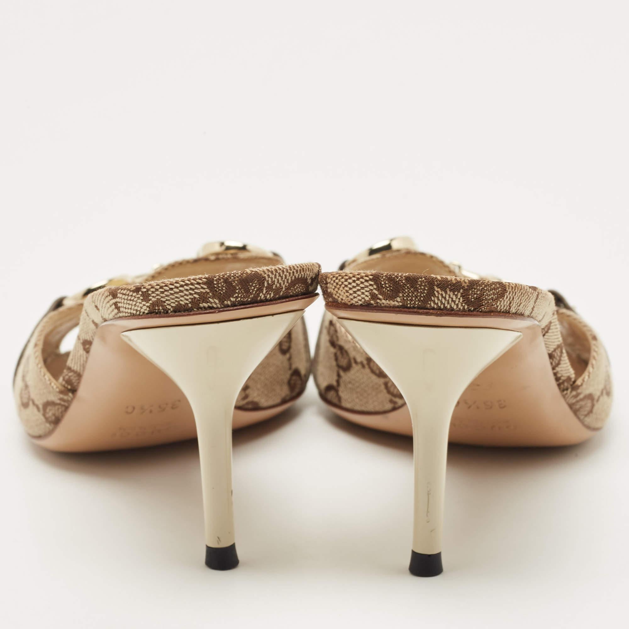 Gucci Beige/Brown GG Canvas Horsebit Slide Sandals Size 35.5 3