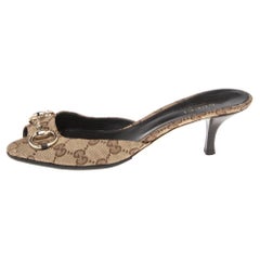 Gucci Beige/Brown GG Canvas Horsebit Slide Sandals Size 37.5
