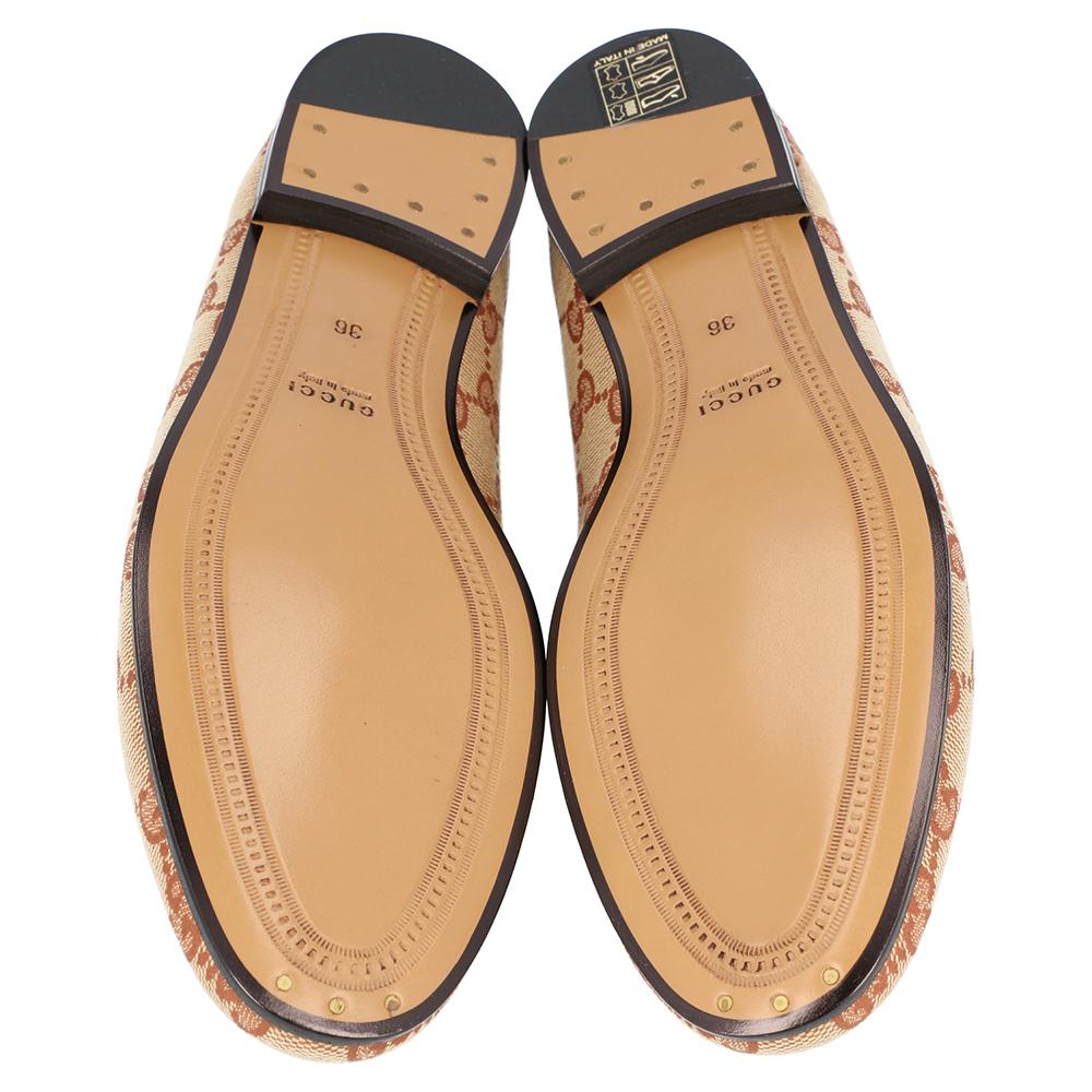 Gucci Beige/Brown GG Canvas Jordaan Loafers Size 38 In New Condition In Dubai, Al Qouz 2