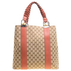 Gucci Beige/Brown GG Canvas Large Bamboo Bar Tote