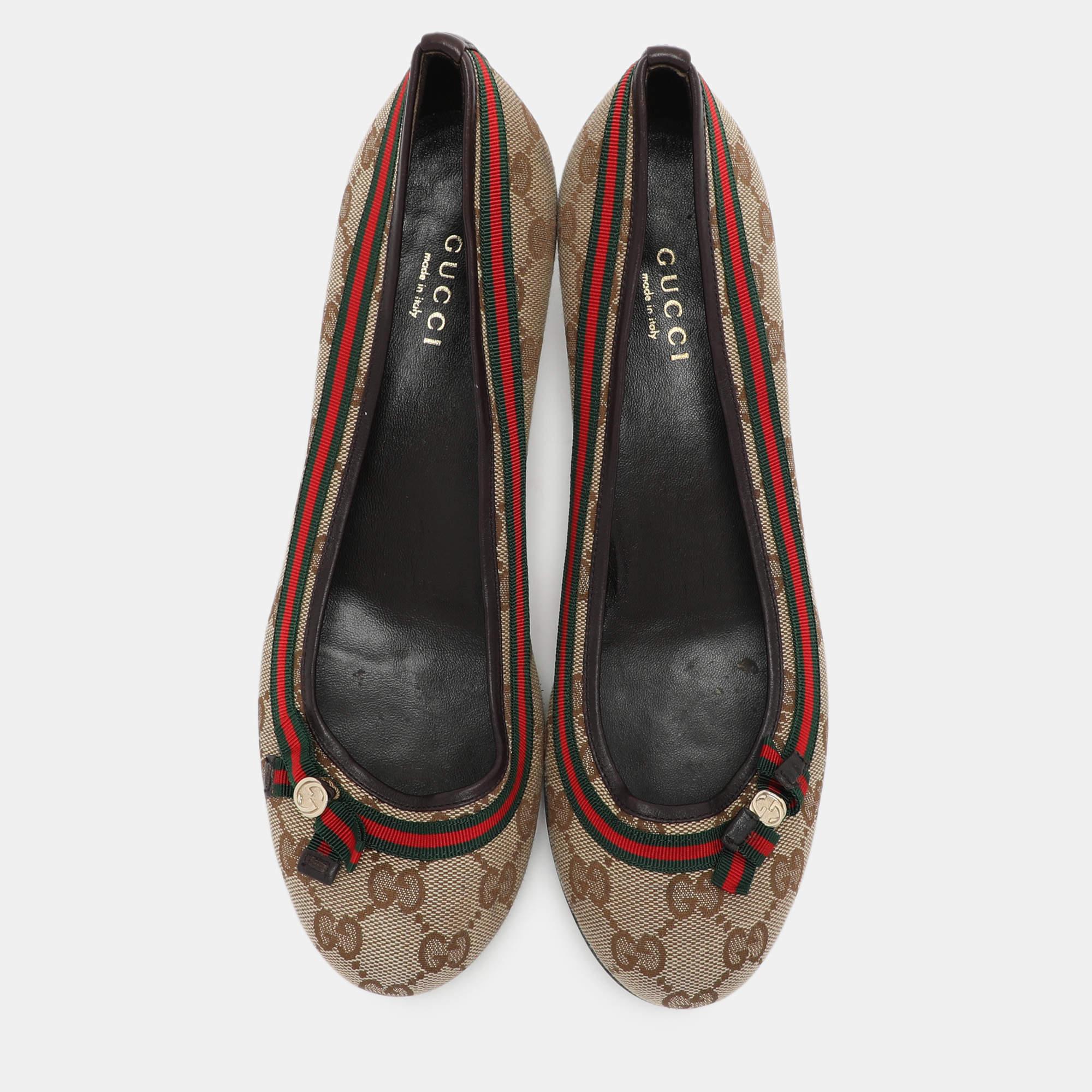 Black Gucci Beige/Brown GG Canvas Mayfair Pumps Size 37