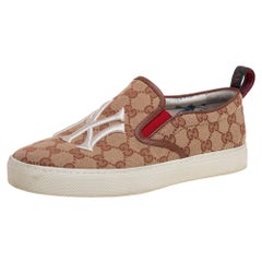 Gucci Beige/Brown GG Canvas MLB NY Yankees Slip On Sneakers Size 40
