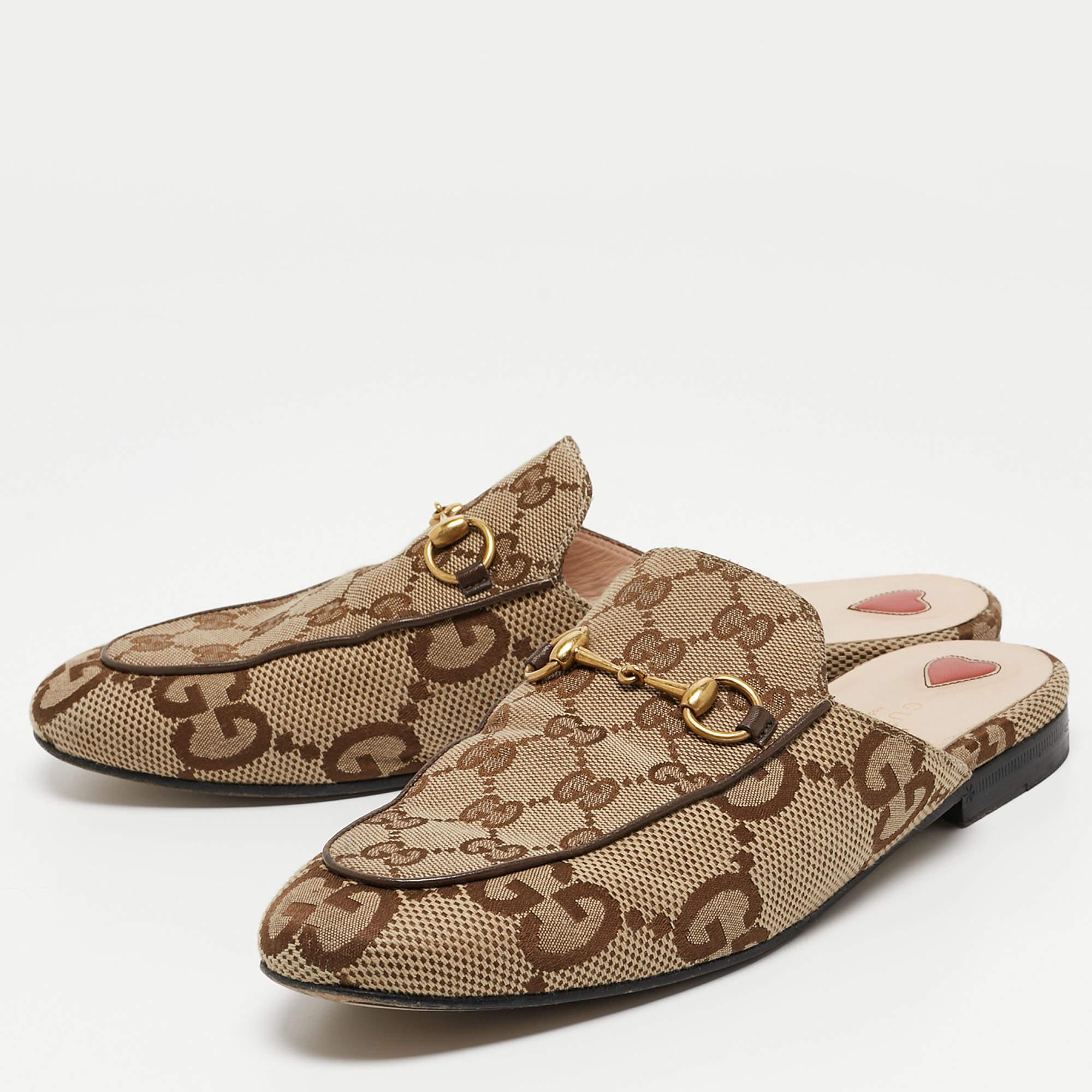 Gucci Beige/Brown GG Canvas Princetown Flat Mules Size 39 2