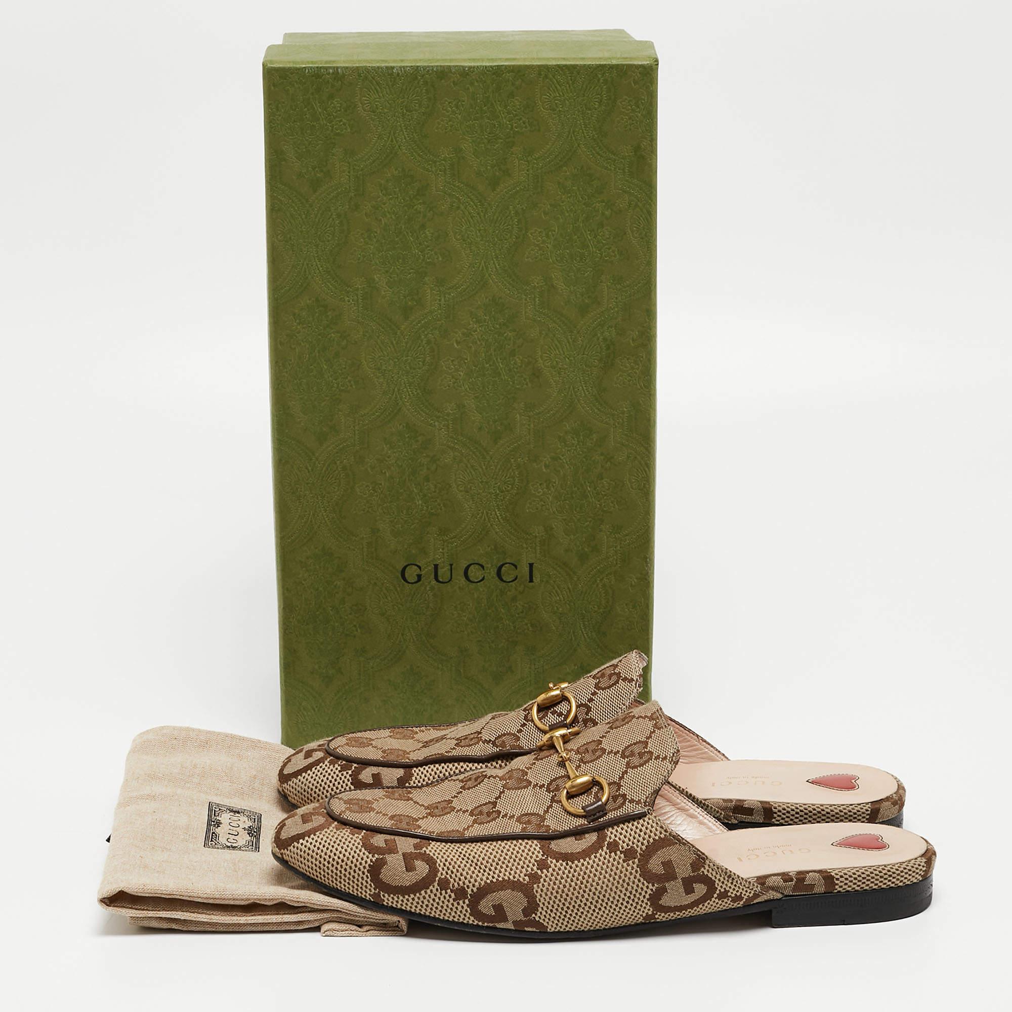 Gucci Beige/Brown GG Canvas Princetown Flat Mules Size 39 5