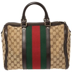 Gucci Beige/Brown GG Canvas Vintage Web Medium Boston Bag