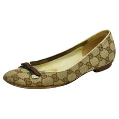Gucci Beige/Braun GG Canvas Web Bow Ballet Flats US6.5