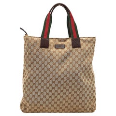 Gucci Beige/Braun GG Canvas Web Handle Vertical Tote