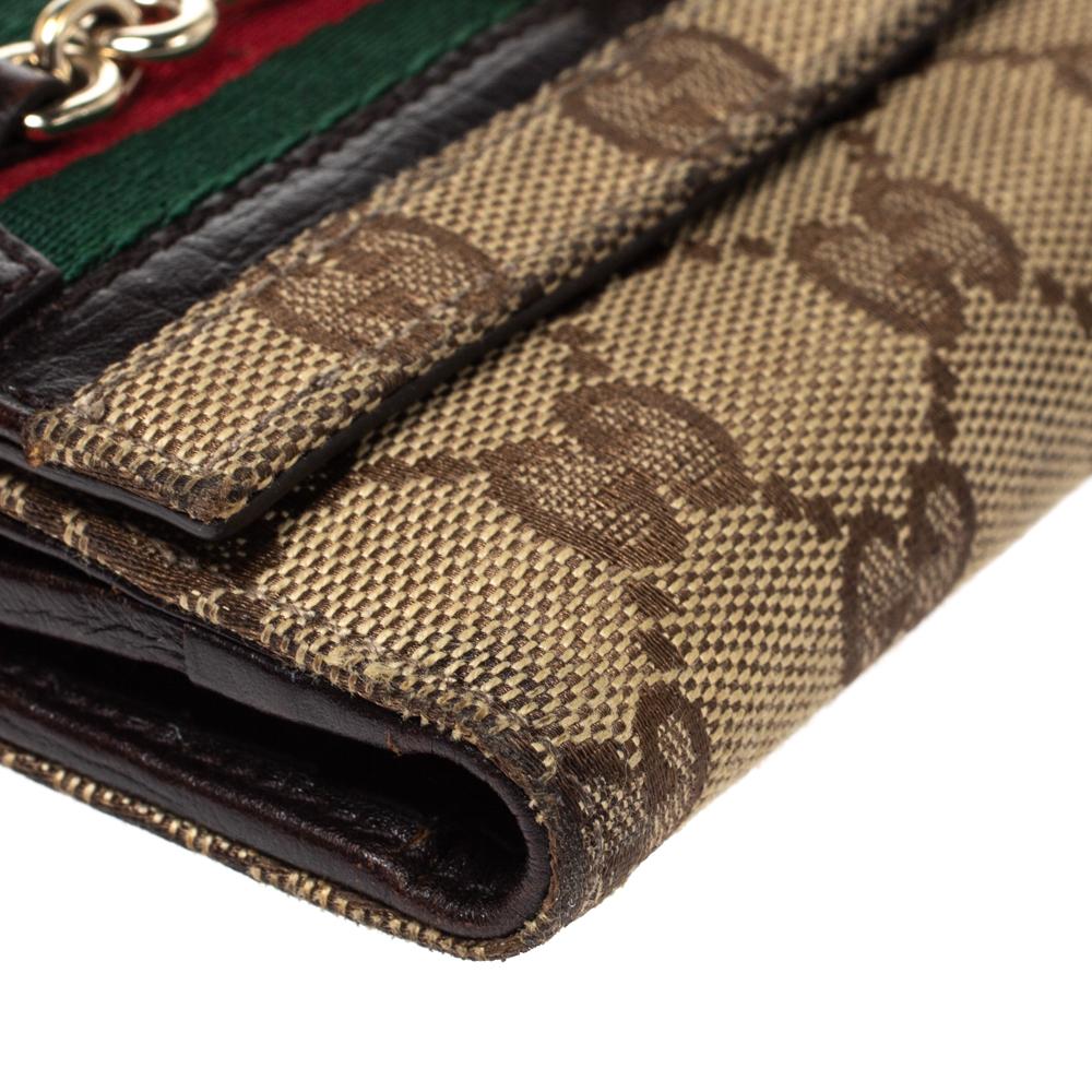 Gucci Beige/Brown GG Canvas Web Horsebit Compact Wallet 2