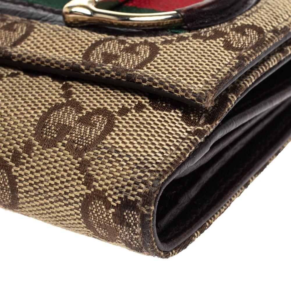 Gucci Beige/Brown GG Canvas Web Horsebit Compact Wallet 3