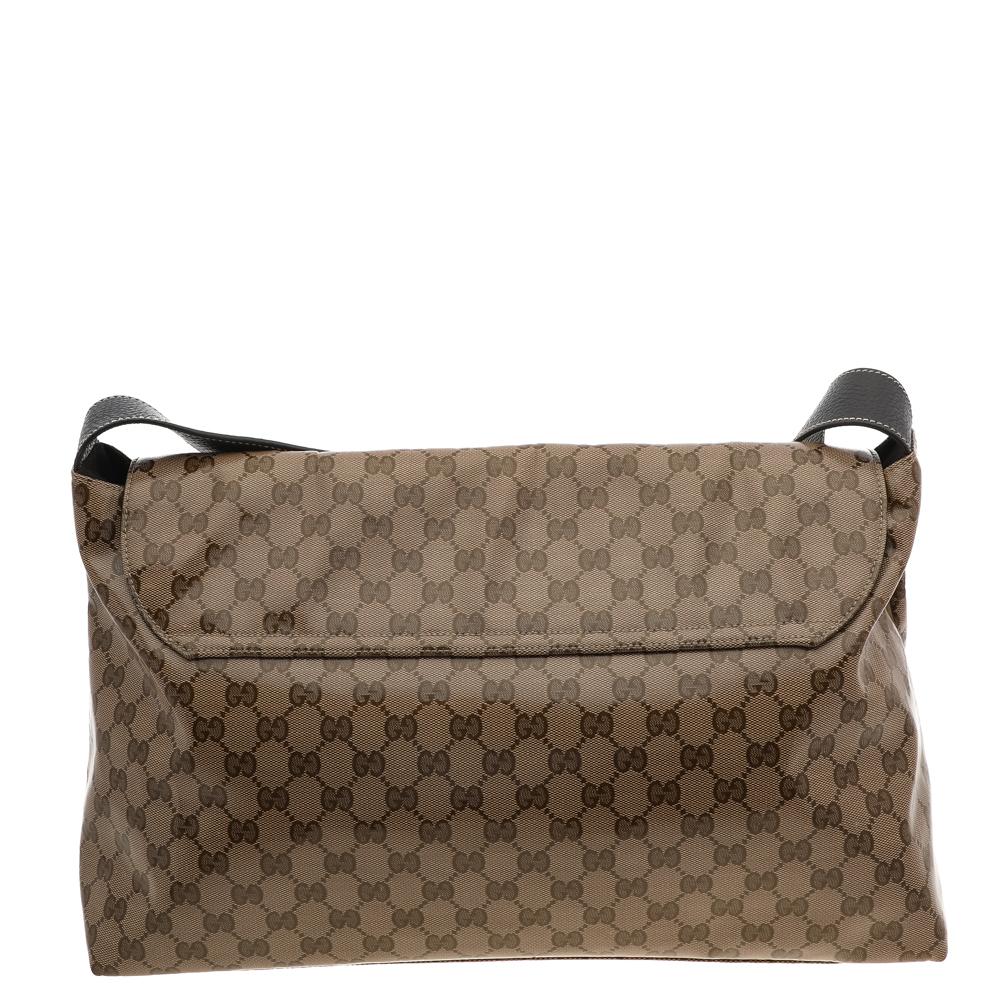 Women's Gucci Beige/Brown GG Crystal Canvas And Leather Flap Messenger Bag