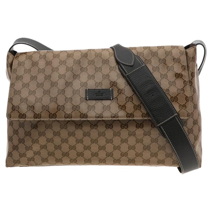Gucci Beige/Brown GG Crystal Canvas And Leather Flap Messenger Bag
