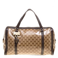 Gucci Beige/Brown GG Crystal Canvas and Leather Large Duchessa Boston Bag