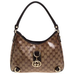 Gucci Beige/Brown GG Crystal Canvas and Leather Medium Abbey D-Ring Hobo