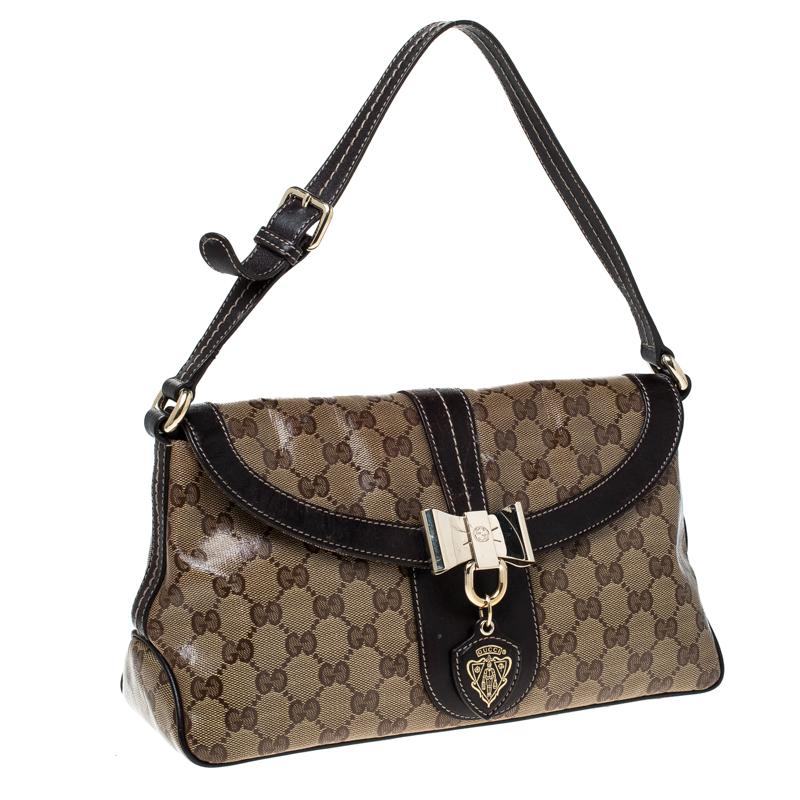 Gucci Beige/Brown GG Crystal Canvas and Leather Small Duchessa Shoulder Bag In Good Condition In Dubai, Al Qouz 2