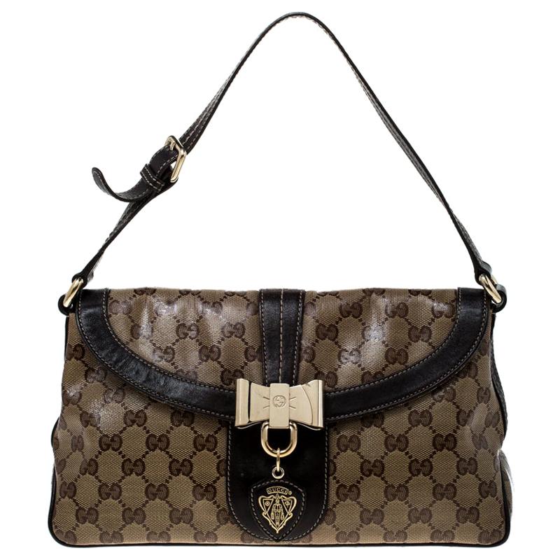 Gucci Beige/Brown GG Crystal Canvas and Leather Small Duchessa Shoulder Bag
