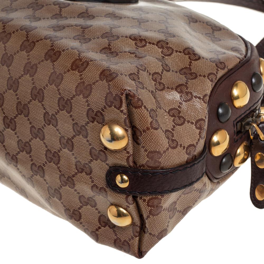 Gucci Beige/Brown GG Crystal Canvas Babouska Crest Dome Bag In Good Condition In Dubai, Al Qouz 2