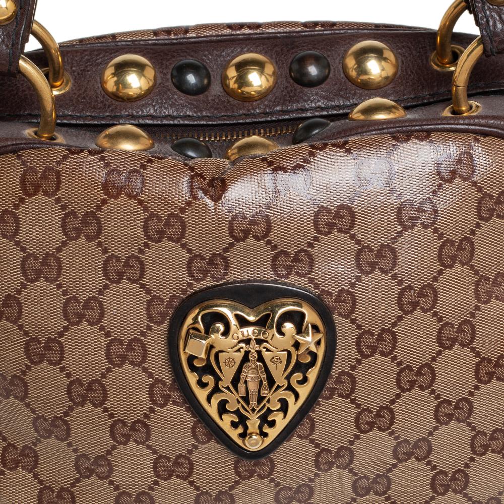 Gucci Beige/Brown GG Crystal Canvas Babouska Crest Dome Bag 1