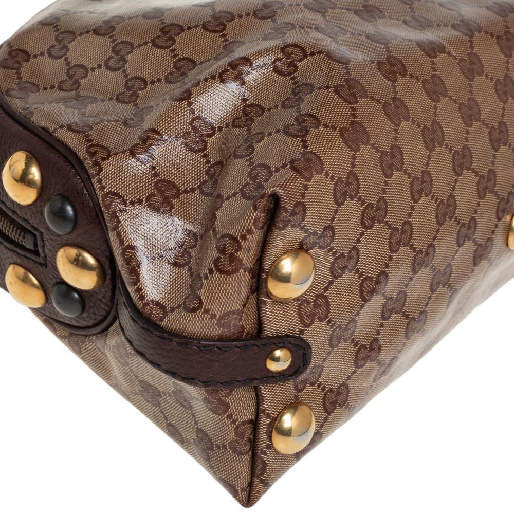 Gucci Beige/Brown GG Crystal Canvas Babouska Crest Dome Bag 3