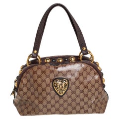 Gucci Beige/Brun GG Crystal Canvas Babouska Crest Dome Bag