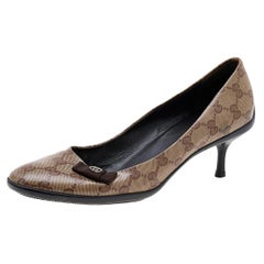 Gucci Beige/Brown GG Crystal Canvas Bow Pumps Size 39