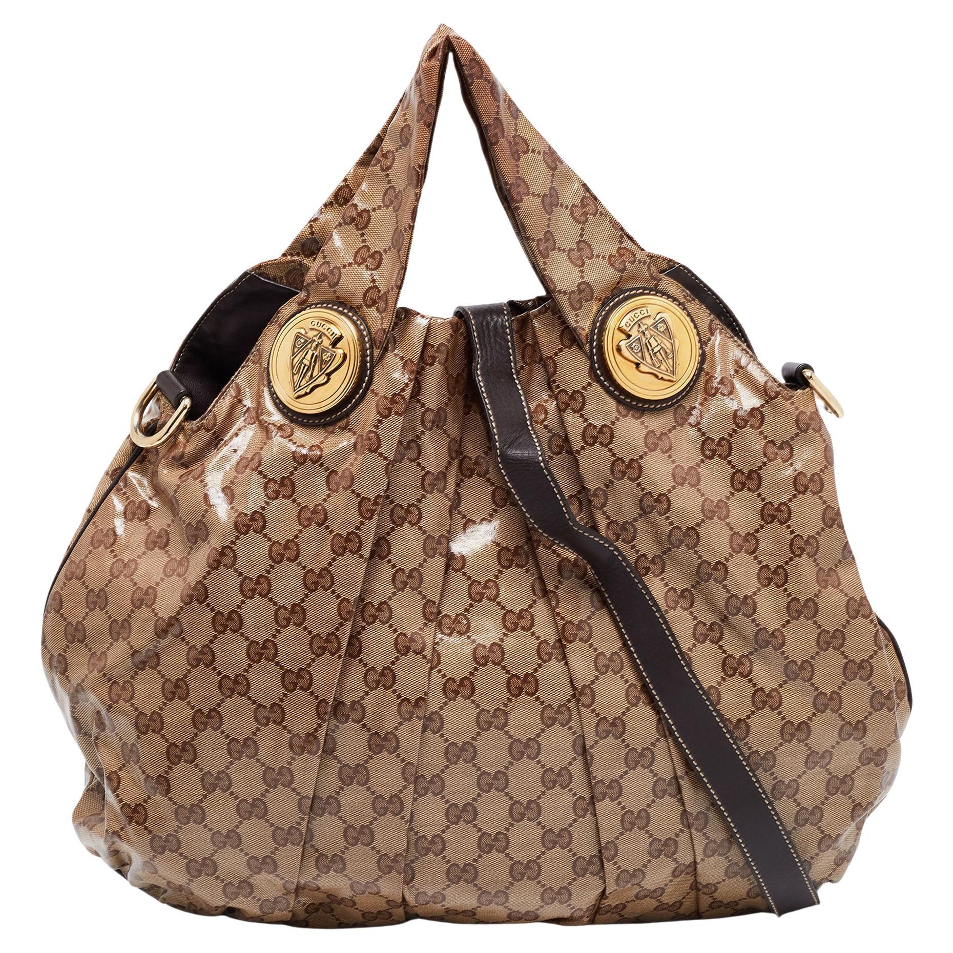 Gucci Beige/Brown GG Crystal Canvas Large Hysteria Hobo at 1stDibs