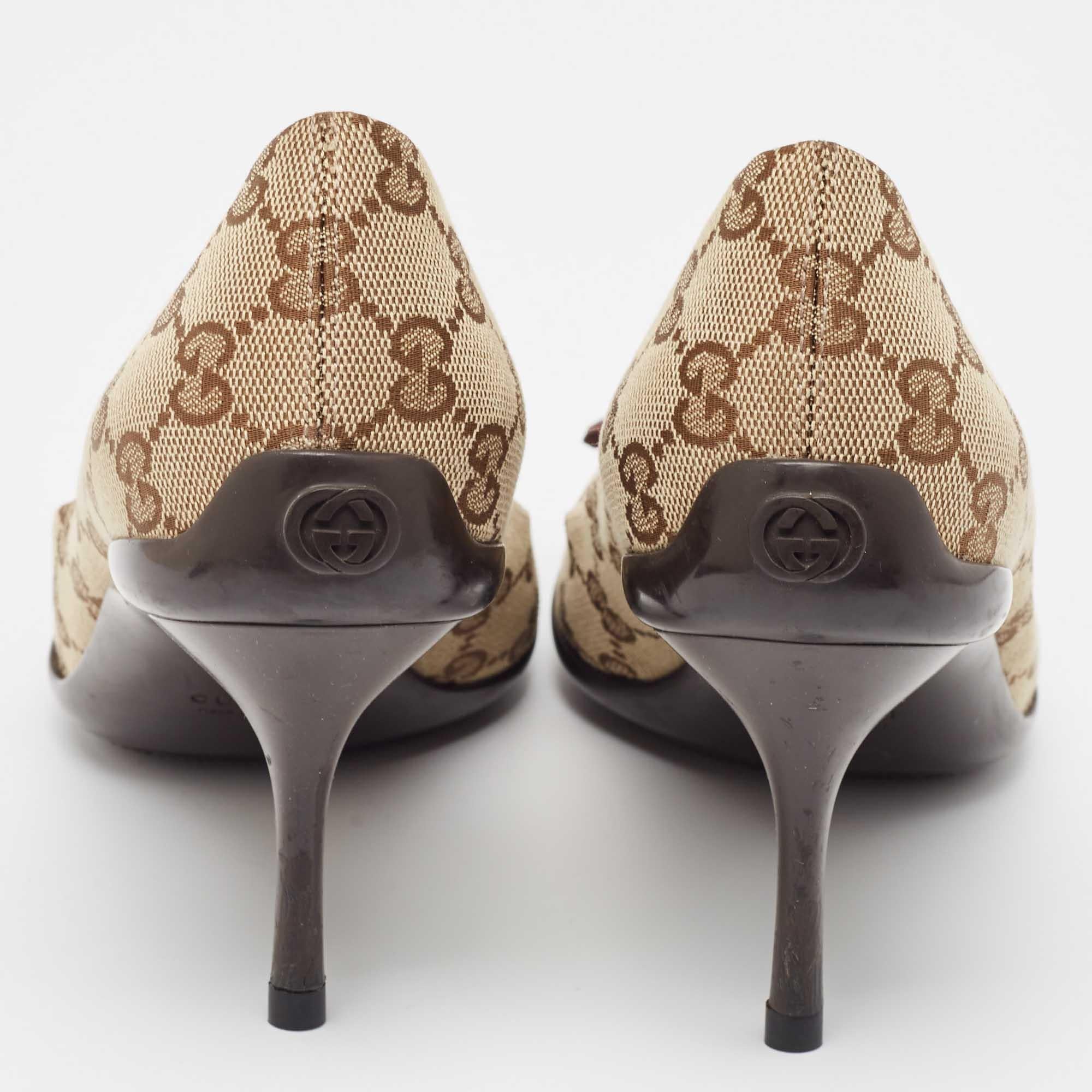 Gucci Beige/Brown GG Crystal Canvas Web Bow Pumps Size 40 1