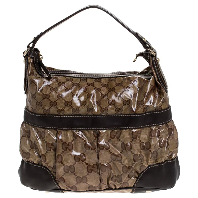 Gucci Beige/Brown GG Crystal Coated Canvas and Leather Mix Hobo
