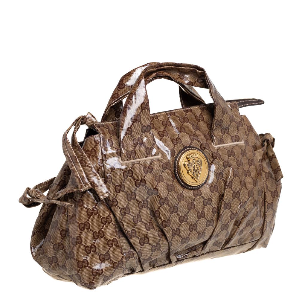 Women's Gucci Beige/Brown GG Crystal Coated Canvas Small Hysteria Tote