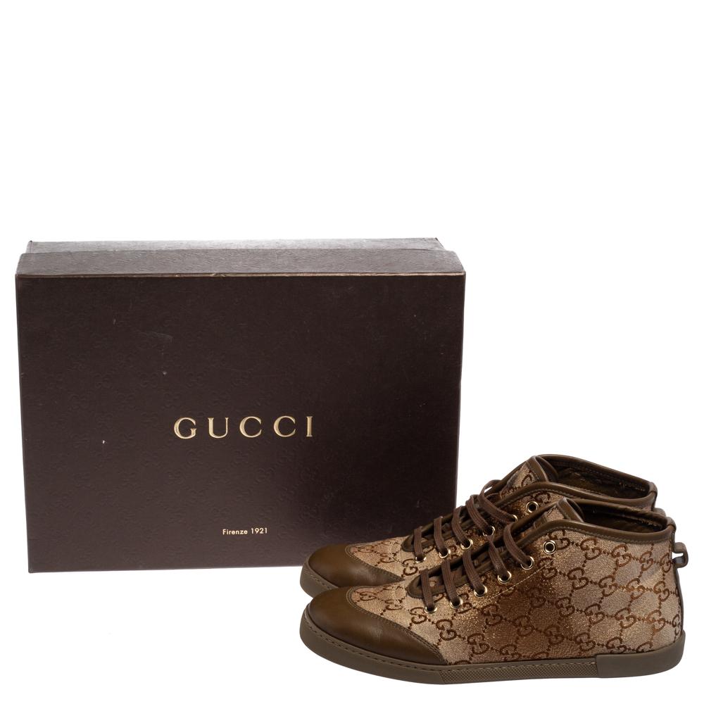 Gucci Beige/Brown GG Monogram Canvas And Leather High Top Sneakers Size 37 1