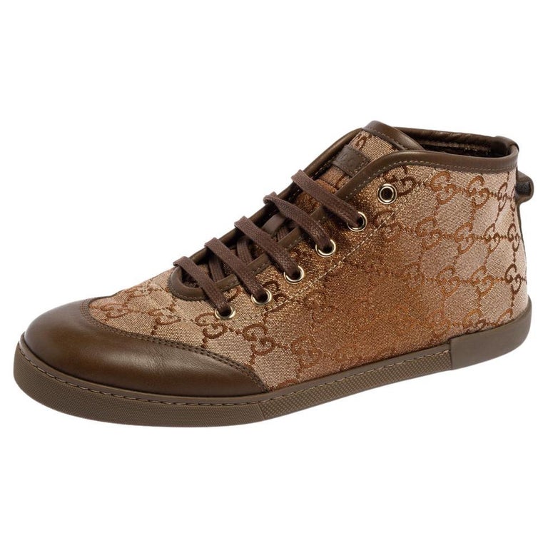 Gucci Beige/Brown GG Monogram Canvas And Leather High Top Sneakers Size 37  at 1stDibs