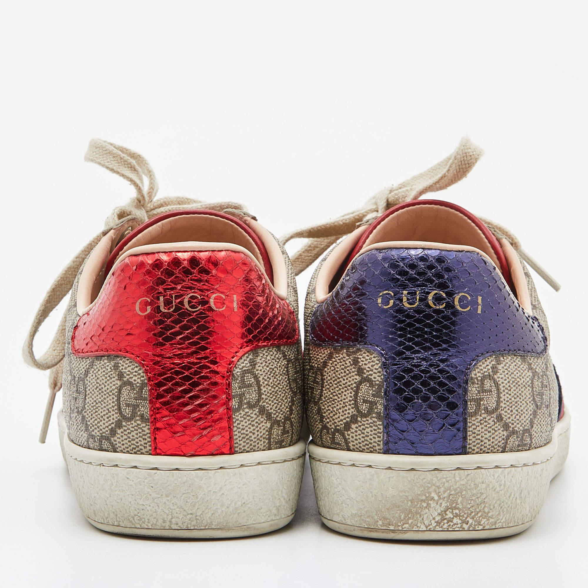 Gucci Beige/Brown GG Supreme Canvas Ace Sneakers Size 37 In Good Condition In Dubai, Al Qouz 2